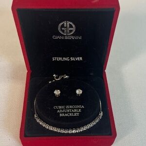 Giani Bernini 925 Sterling Silver CZ Bracelet Stud Earrings Set NWT